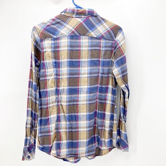 Bit & Bridle plaid blue brown button down western rodeo size S equestrian farm - Picture 2 of 7